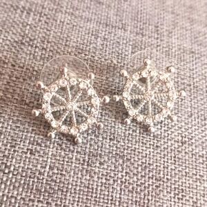 Nautical Theme Ship Wheel Crystal Earrings - Pre-loved (.75")